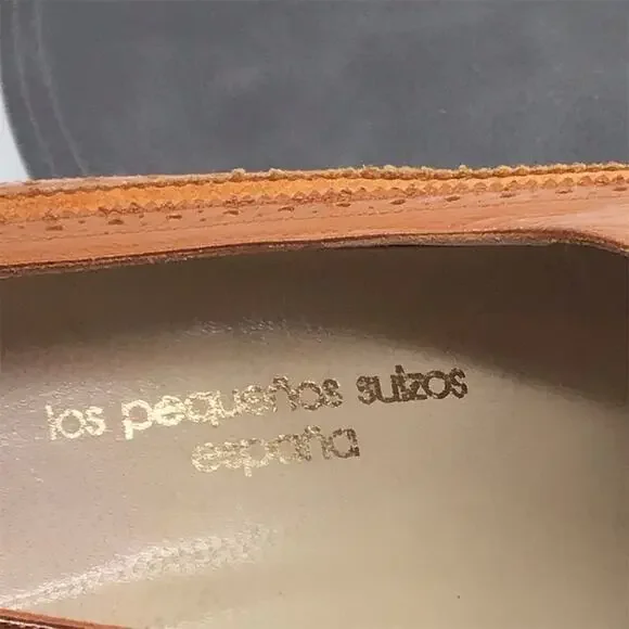 Los Pequenos Suizos Espana Womens Size 8.5 Brown Leather Wingtip Brogue Heels - Picture 10 of 10